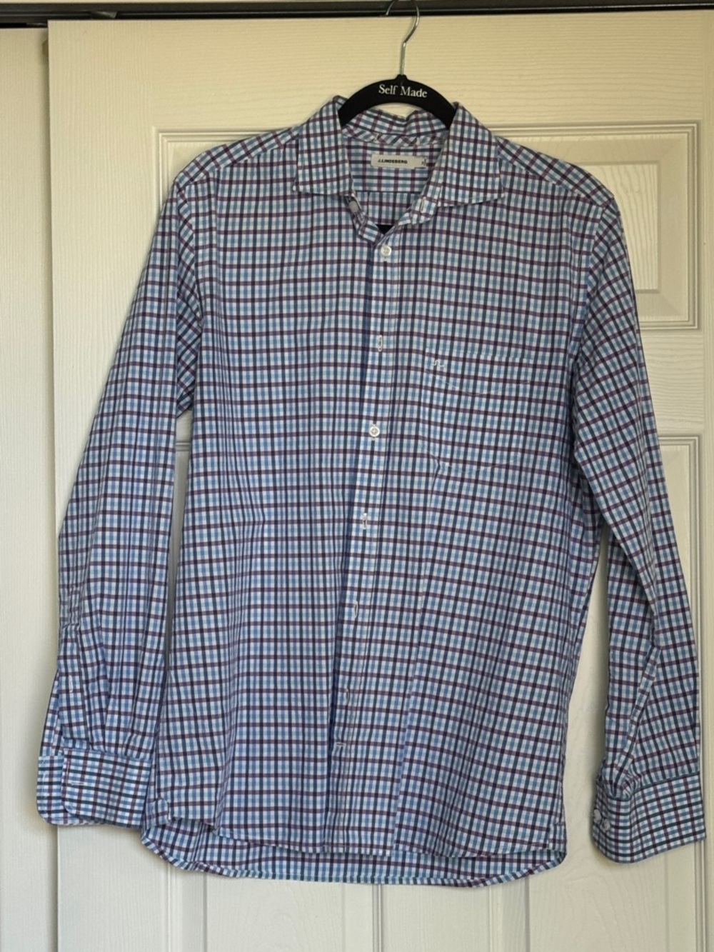 J. Lindeberg Light Blue and Burgundy Checked Dress Shirt